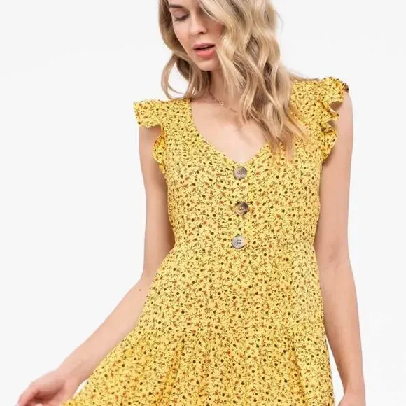 Yellow Floral Sleeveless Summer Dress Size Medium - Picture 3 of 6